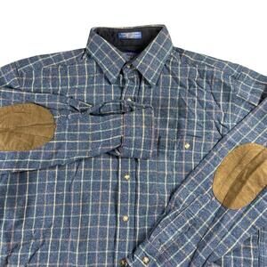 Pendleton Wool Flannel Trail Shirt Pastel Gingham Blue Elbow Patches Men’s M